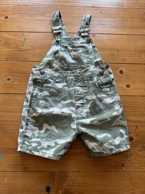 Carhartt Kids Camo Short Overalls in Green and Cream